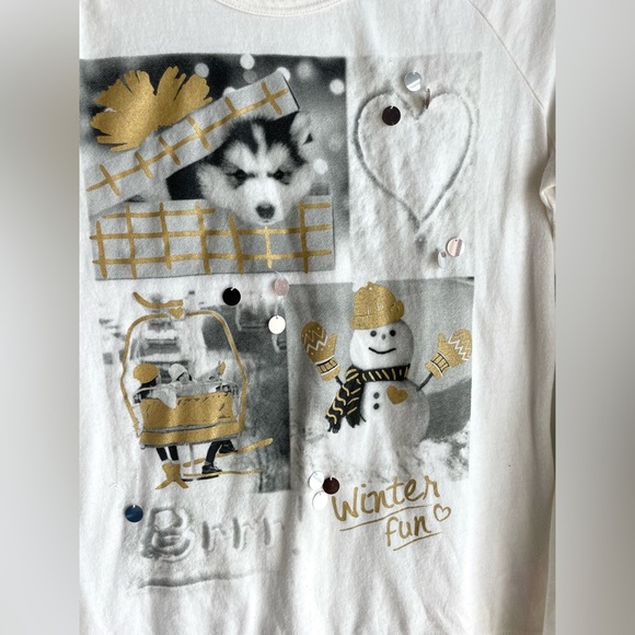 Justice Girls Long-sleeve in Cream with Winter Wonderland Print with Sparkles - Picture 3 of 5